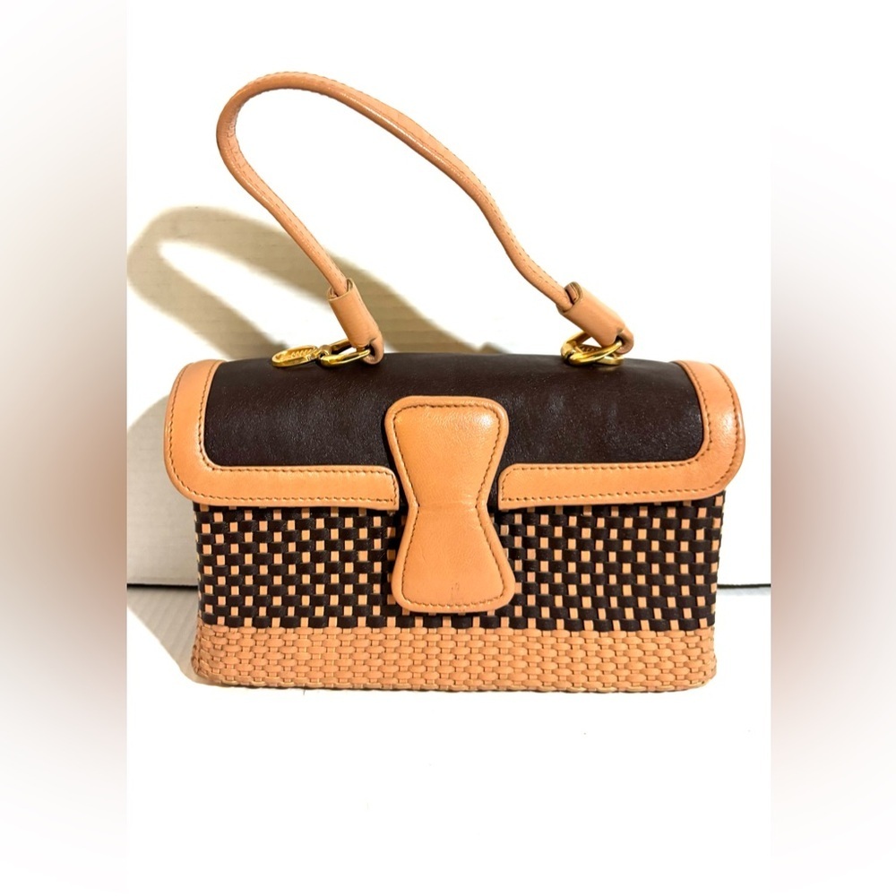 Vintage Tan and Brown Wove handle Bag